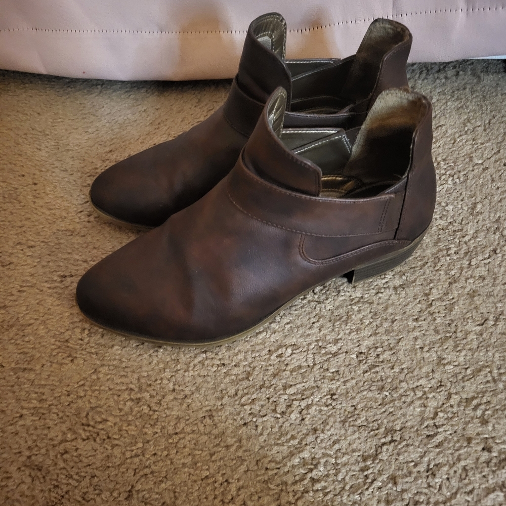 Life Stride Brown Ankle Booties with Elastic Panel